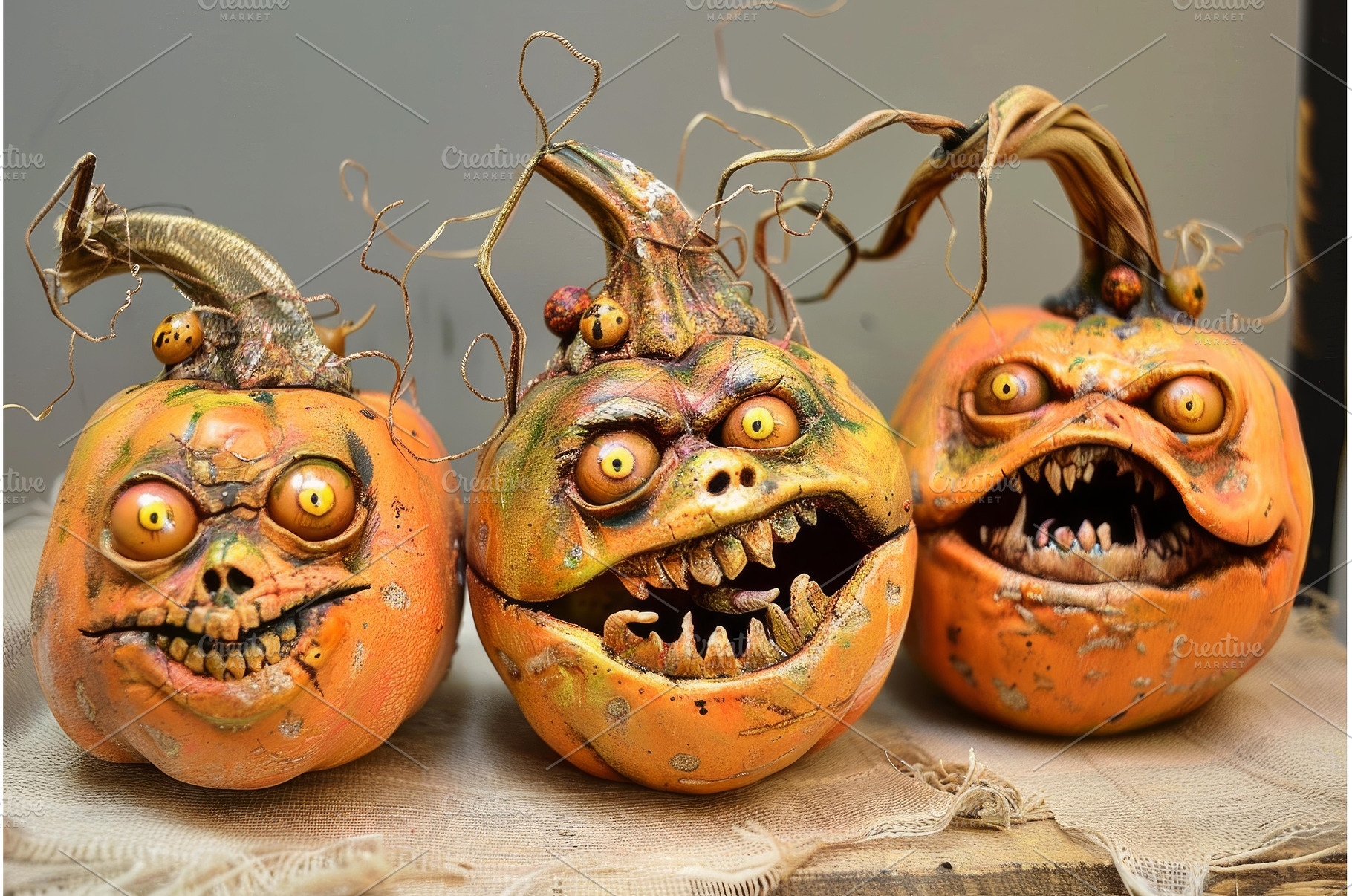 Creepy carved pumpkin trio for, a Holiday Photo by Ylivdesign