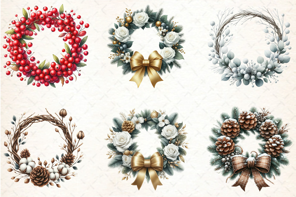 Christmas Wreath Clipart, an Illustration by DreamCafeArt (Photo 4 of 5)