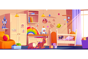 Mouse chewing on bedding in crib in, an Object Illustration by art PVP - market