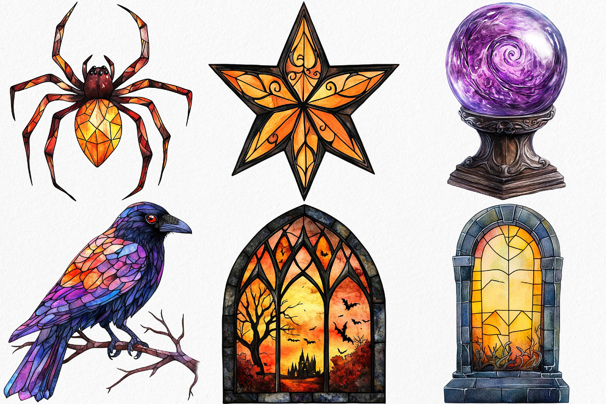 Halloween Stained Glass Clip art, an Illustration by Canvas Craft (Photo 3 of 7)