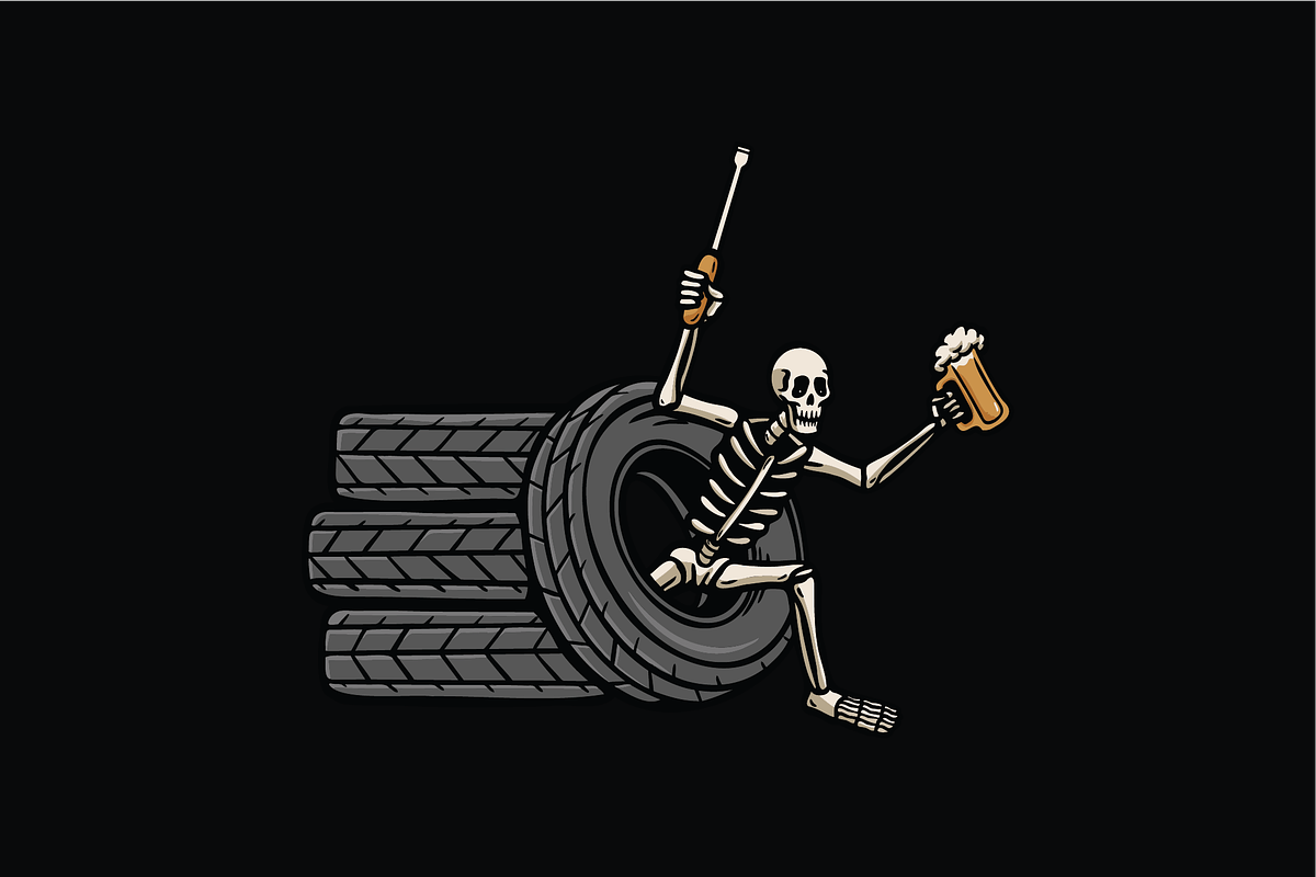 Skeleton on Tire, an Object Illustration by nomlimo.com (Photo 1 of 3)