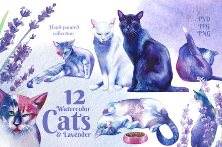 Hand-painted watercolor cats