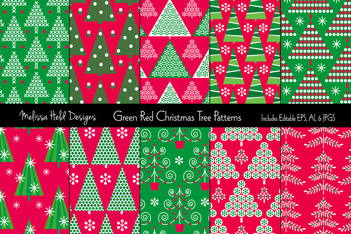 Green & Red Christmas Tree Patterns