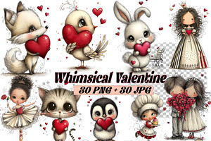 Whimsical Valentine Day Girl Clipart, an Illustration by one-touch