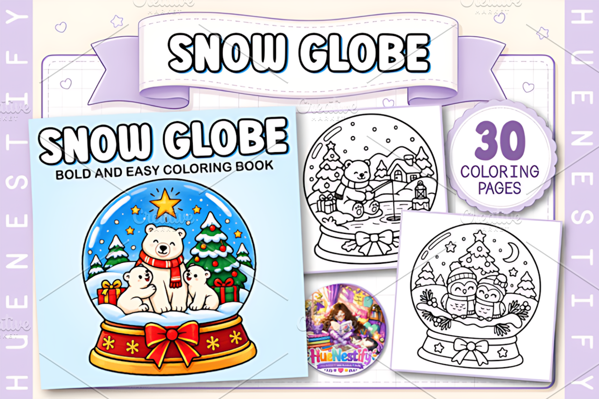 Snow Globe Bold Easy Coloring Book, a Seasonal Illustration by Design Station (Photo 1 of 3)