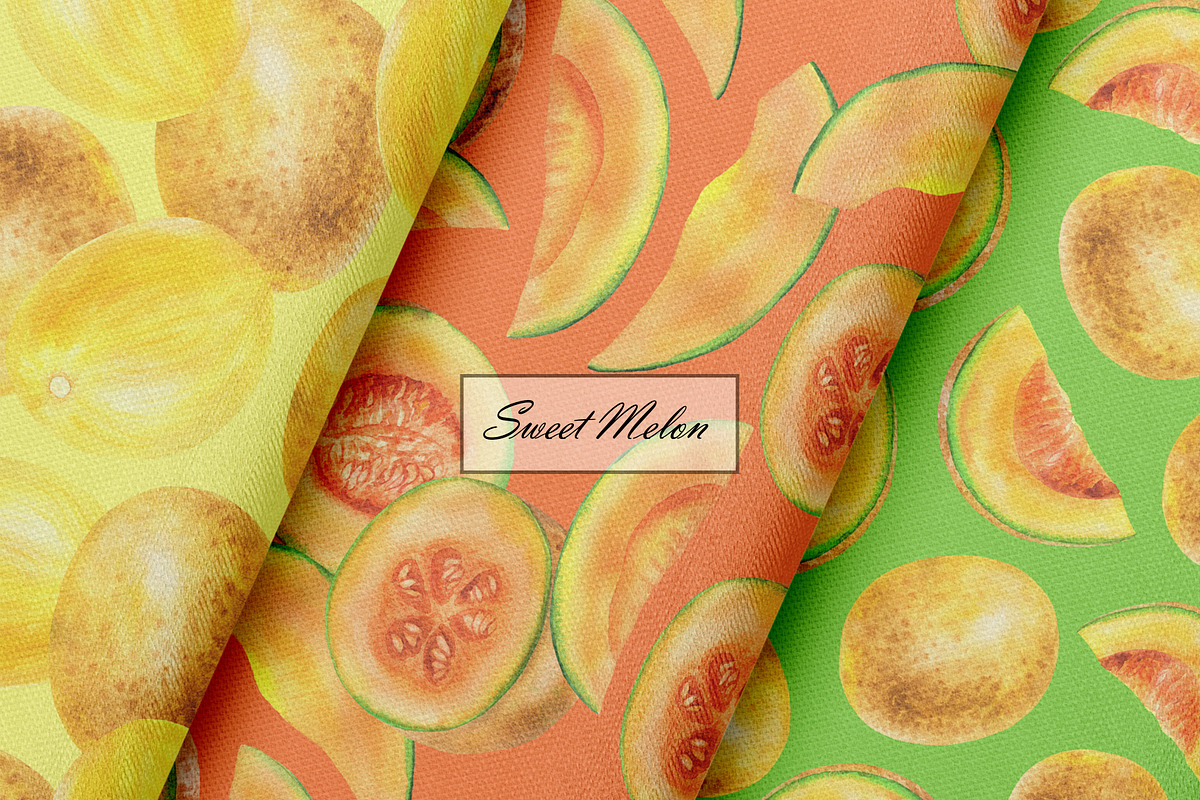 Watercolor Melon Seamless Patterns, a Food Illustration by OlDm_Shop (Photo 6 of 10)