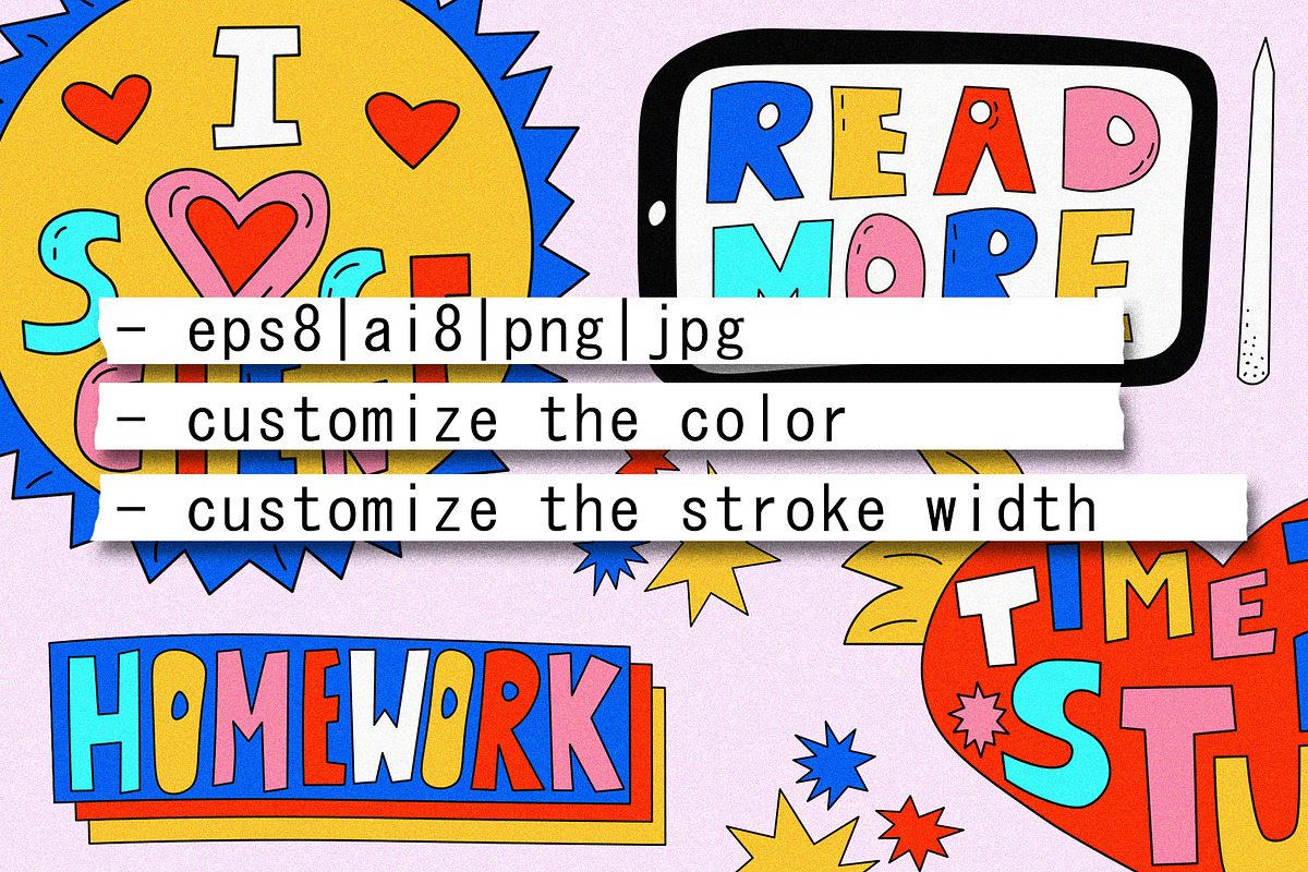 Motivation to study-lettering set, an Education Illustration by okchizh (Photo 4 of 6)