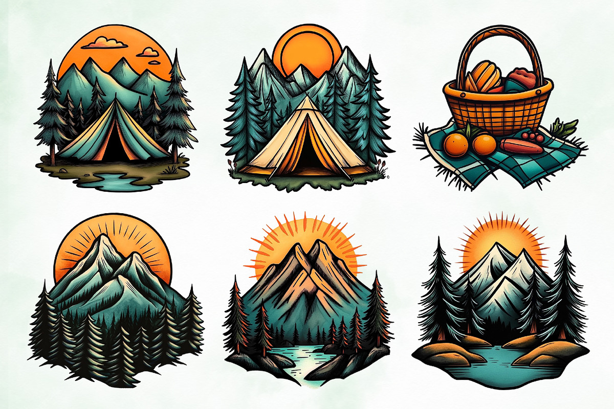 Summer Camping & Hiking Clipart, a Seasonal Illustration by Creative Art (Photo 4 of 8)