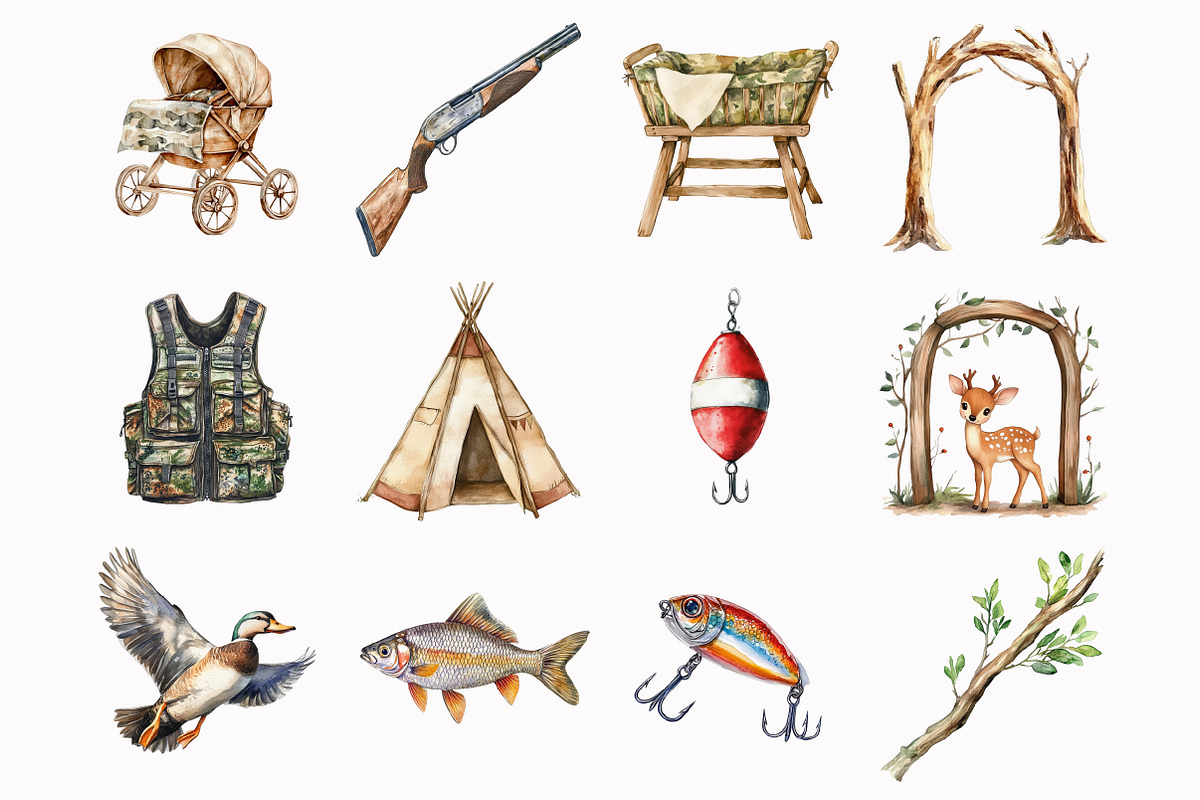 Hunting And Fishing Clipart, an Illustration by Design Market (Photo 3 of 5)