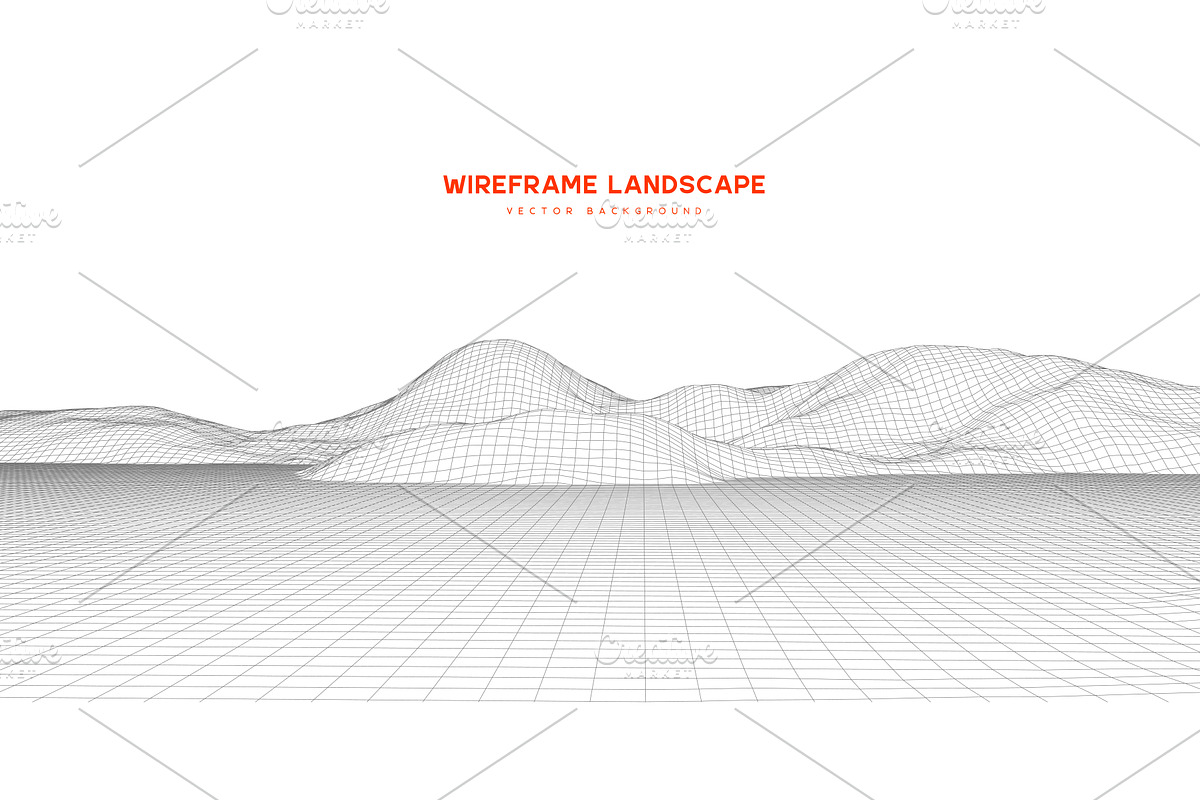 Minimalist 3D wireframe landscape, an Illustration by Liudmyla Matviiets