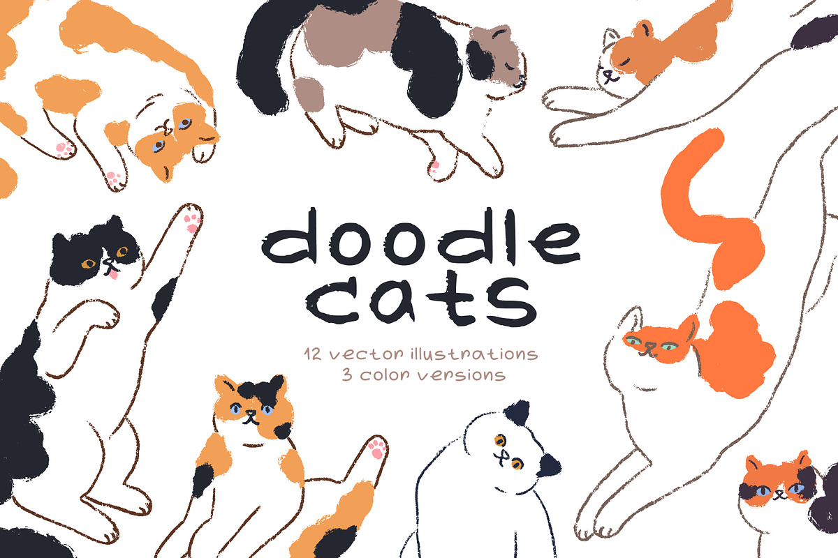 Cute funny cats, doodle drawings set, an Animal Illustration by Good Studio (Photo 1 of 8)
