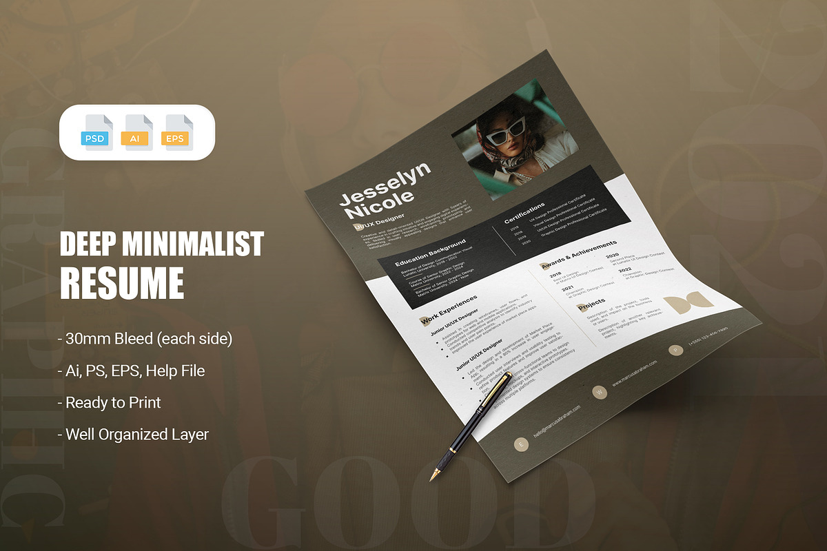 Deep Minimalist - Resume, a Resume Template by AQR Studio
