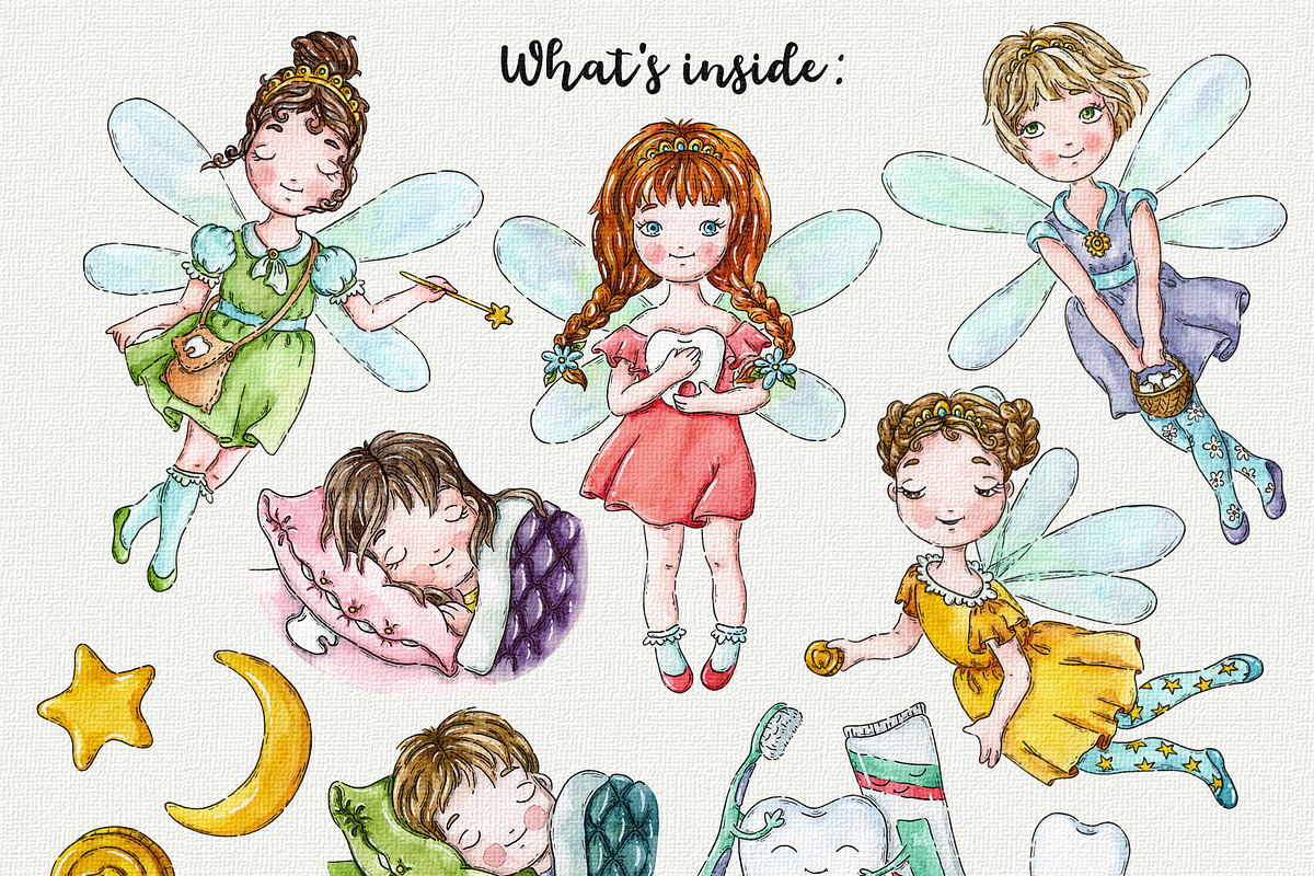 Tooth Fairies watercolor clipart, an Object Graphic by Trinibis (Photo 2 of 4)