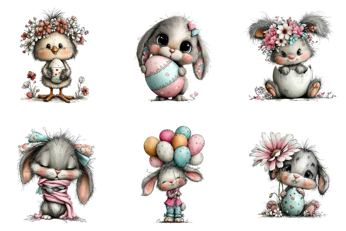 Whimsical Easter Bunny Clipart, an Illustration by CreationArt (Photo 6 of 6)