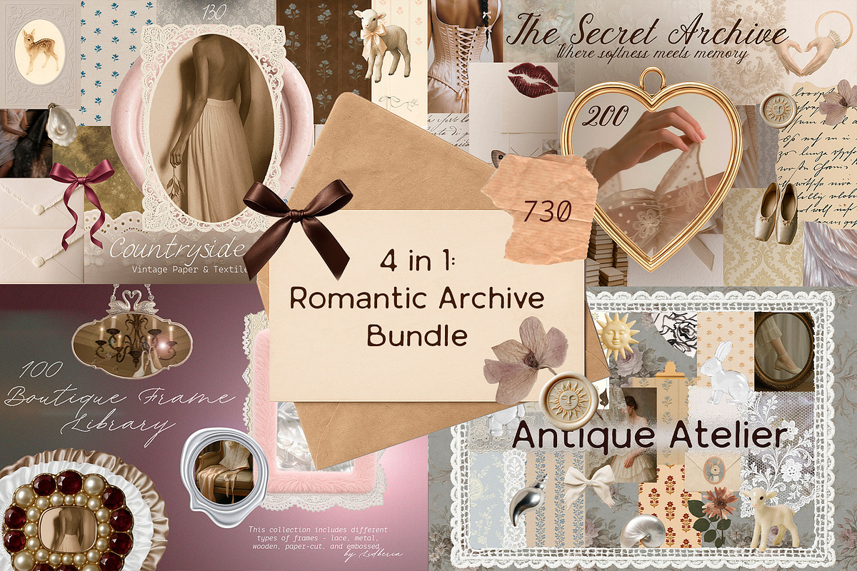 4 in 1: Romantic Archive Bundle, a Texture Graphic by Lidberia (Photo 1 of 9)