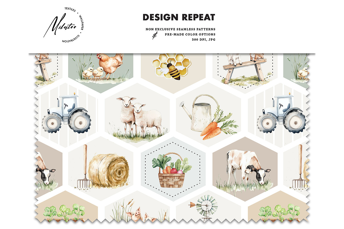 Farming nursery pattern cow chicken, a Pattern Graphic by Milatoo (Photo 3 of 5)
