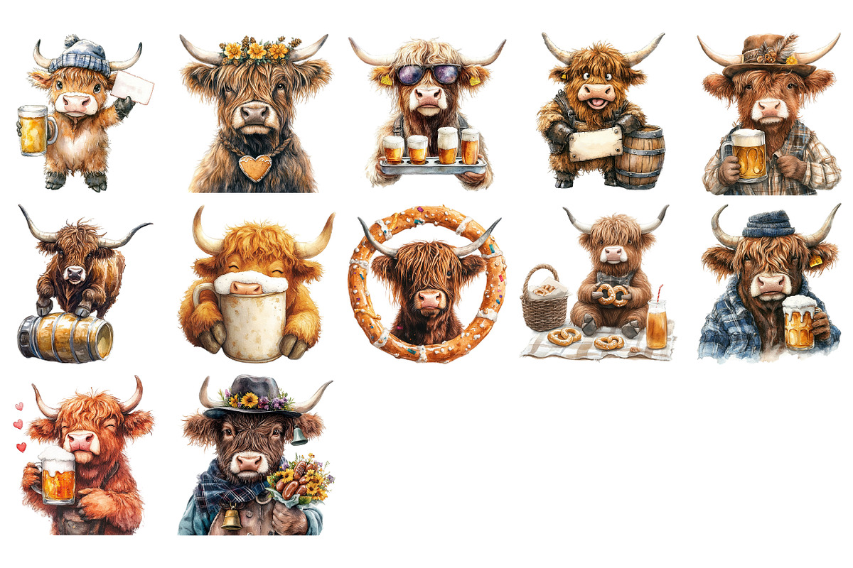 Oktoberfest Highland Cow Clipart, an Illustration by Craft Nest (Photo 3 of 4)
