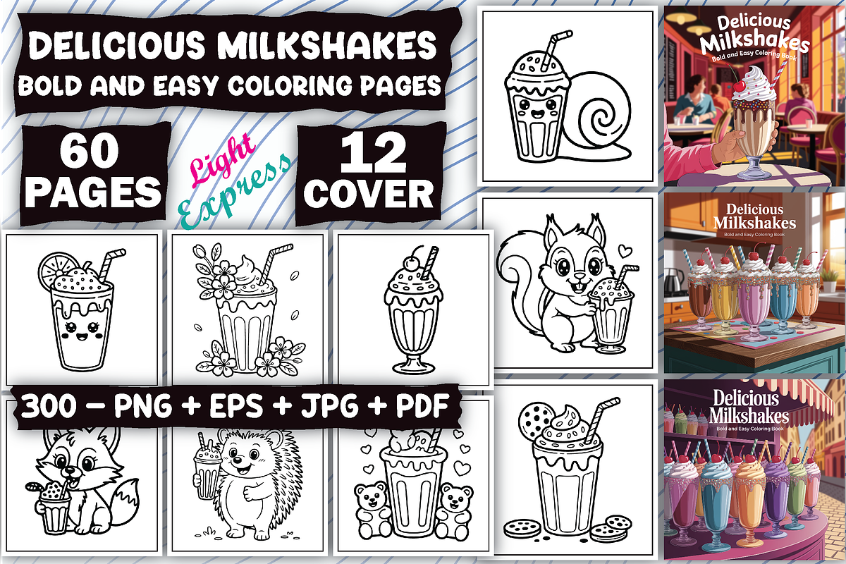 Delicious Milkshakes Coloring Pages, an Illustration by LightExpress (Photo 1 of 5)