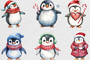 Watercolor Christmas Penguin Clipart, an Illustration by Black Bird Studio (Thumbnail 2 of 6)