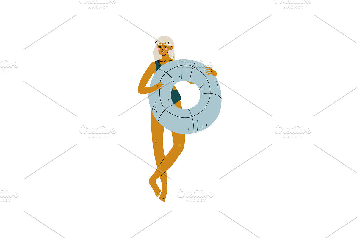 Blonde Girl in Swimsuit Standing, a Sport Illustration by TopVectors