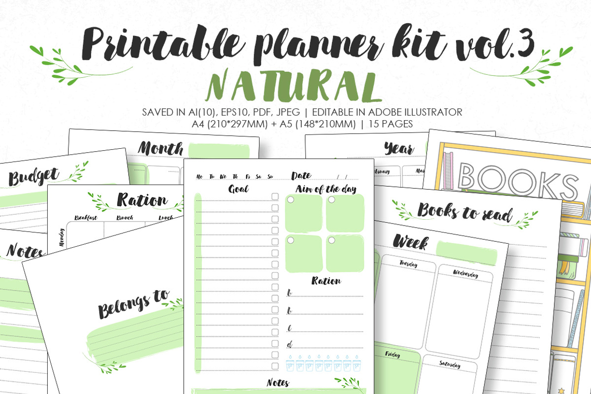 Planner kit vol.3 - natural, a Stationery Template by Lina_Lisichka (Photo 1 of 2)