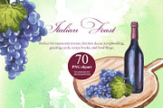 Italian Feast Watercolor Clipart, a Food Illustration by ArtCreationsDesign (Thumbnail 8 of 9)