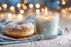 Snowy Donut and Festive Candle Winte, a Photo by Pixeness Studio