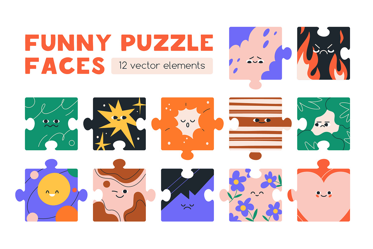 Funny puzzle characters with faces, an Object Illustration by Good Studio (Photo 1 of 5)