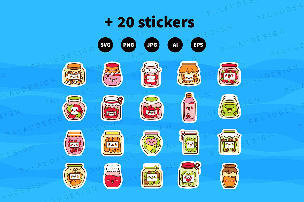 Cute Kawaii Pickles Jars Characters, an Object Illustration by Palau (Photo 12 of 12)