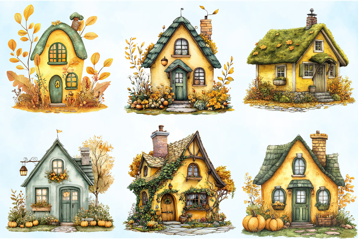 Yellow & Green Autumn Cottage PNG, an Illustration by Craft Nest (Photo 5 of 6)
