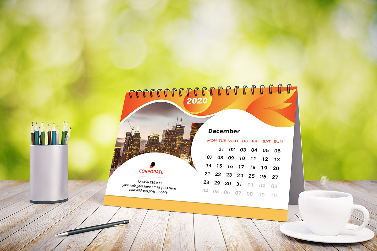 Desk Calendar Design template 2020, a Stationery Template by UI_Expert