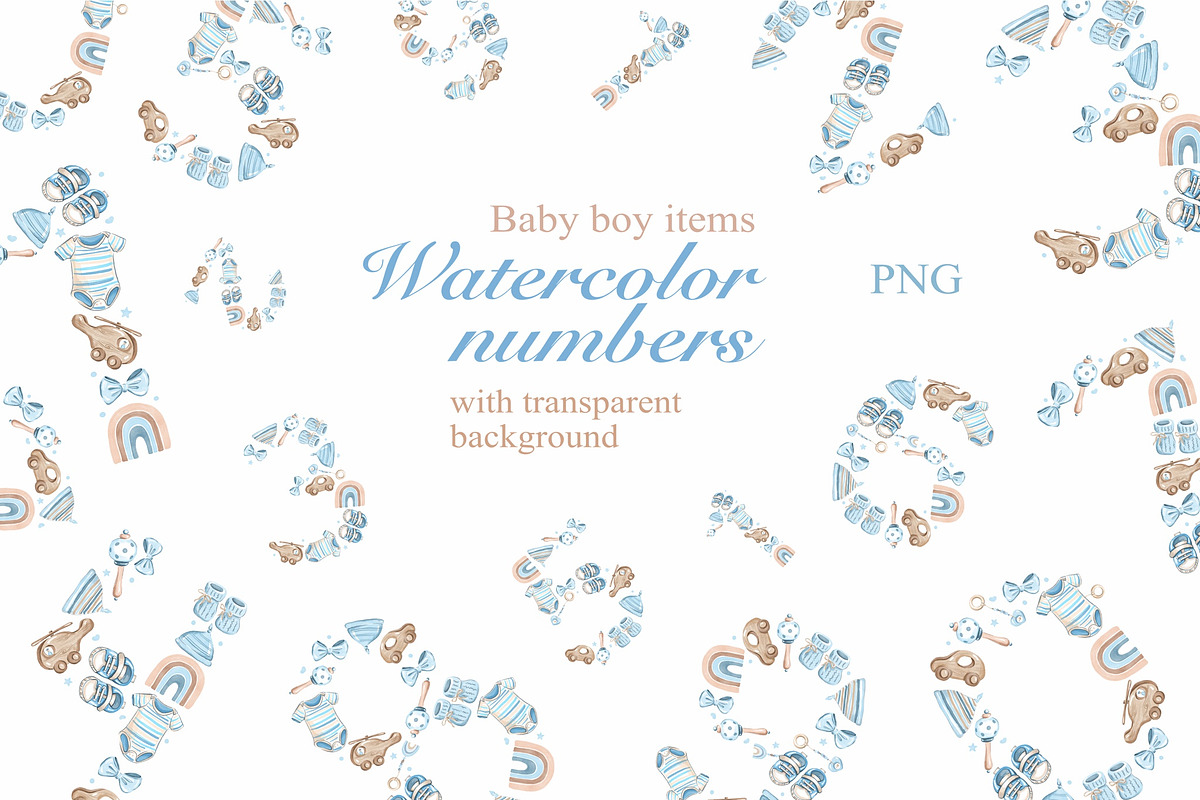 Watercolor Nursery numbers PNG, an Object Graphic by Alena Kurian (Photo 1 of 3)
