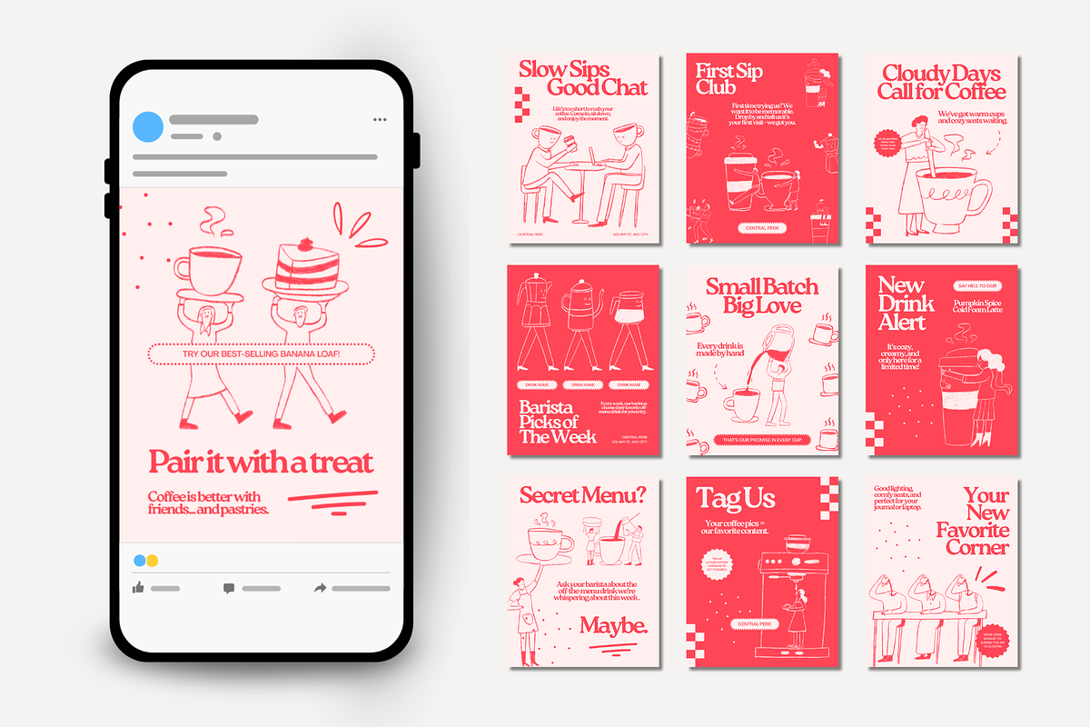 Pink Cafe Bakery Instagram Templates, a Social Media Template by Anna Design Studio (Photo 5 of 9)