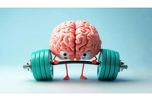 Cartoon brain lifting heavy barbell, a School & Education Photo by tilialucida