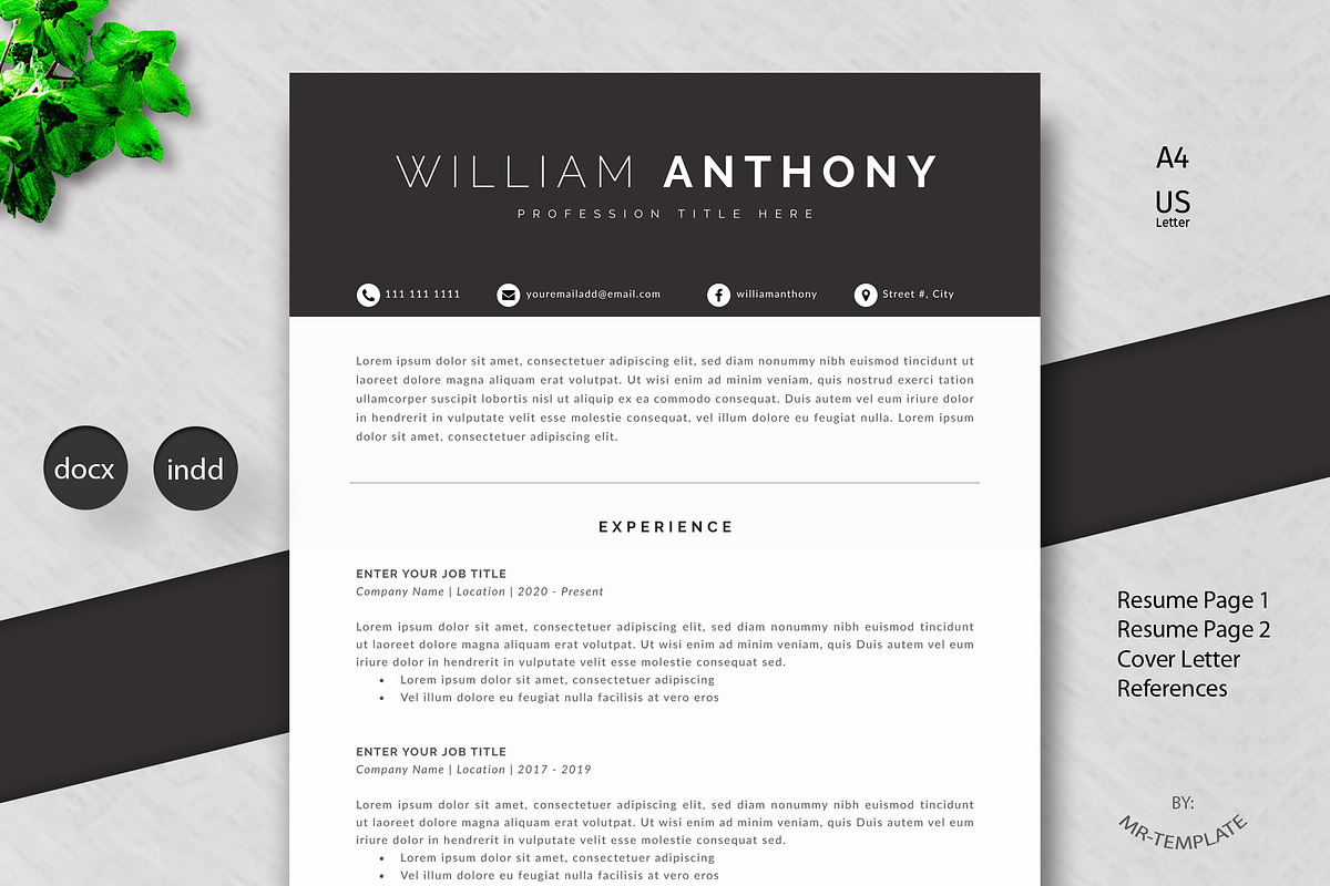 Resume /Cv Template 4 Pages Word, a Resume Template by Mr-Template (Photo 1 of 5)