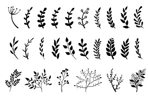 Hand drawn branches with leaves