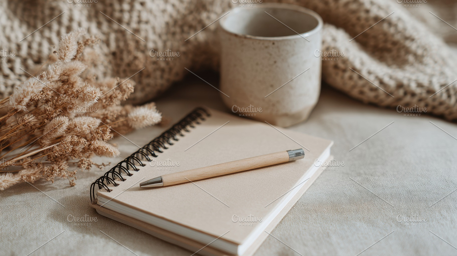 Cozy setting with notebook and cup, a Photo by Beautiful things