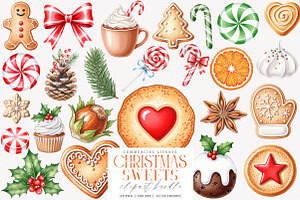 Christmas Sweets Watercolor Clipart, an Illustration by SinaCreation