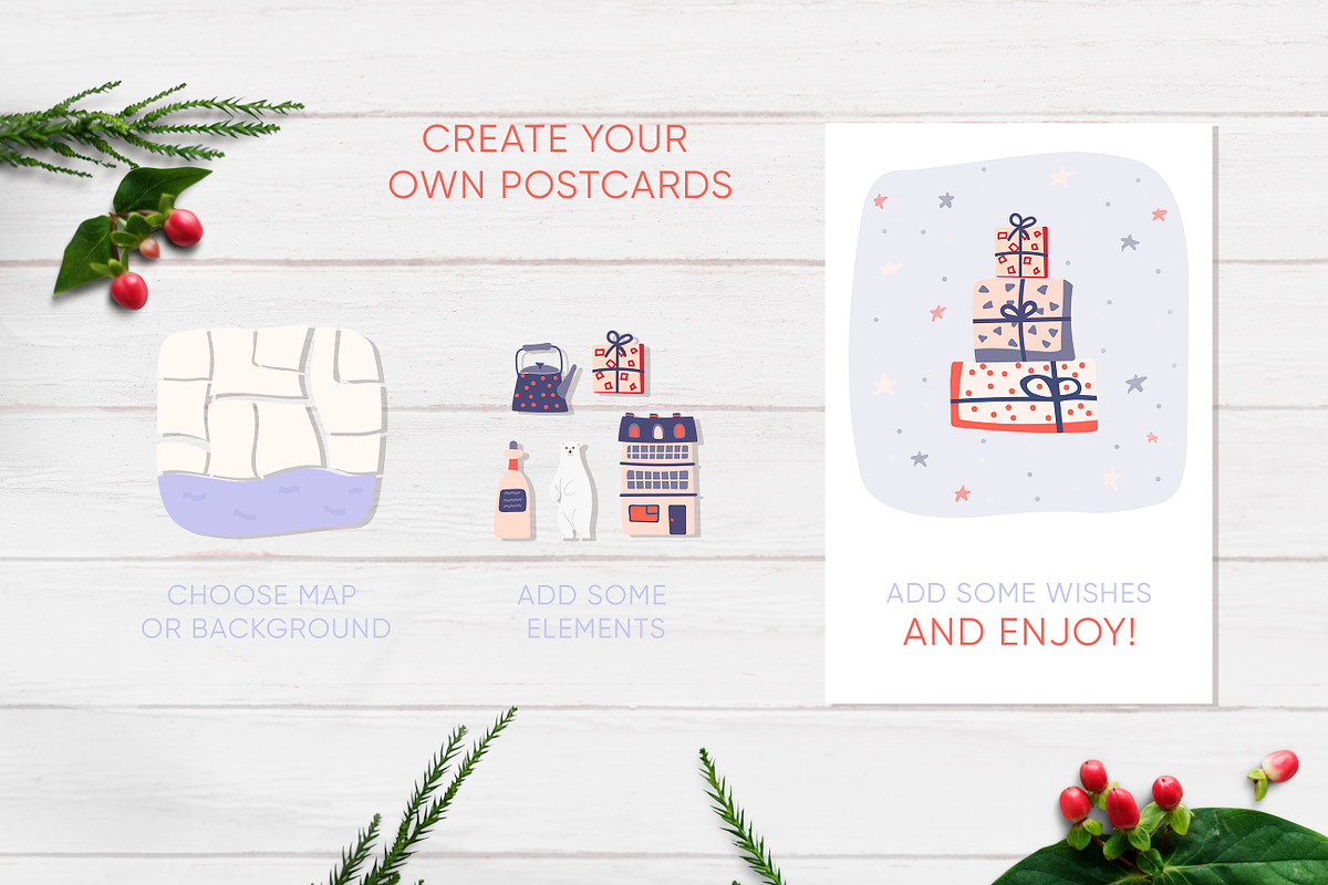 Christmas postcards, map creator, an Animal Illustration by Mariia Kovalchuk (Photo 2 of 10)