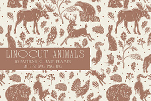 Linocut Animals rustic patterns