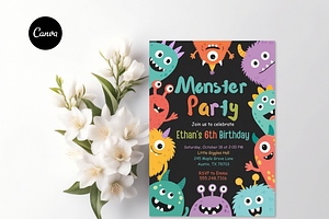 Monster Birthday Party Invitation, an Invitation Template by heynomi