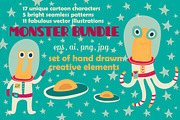 Hand-drawn cartoon MONSTERS bundle, an Illustration by Pxlhead (Thumbnail 1 of 9)