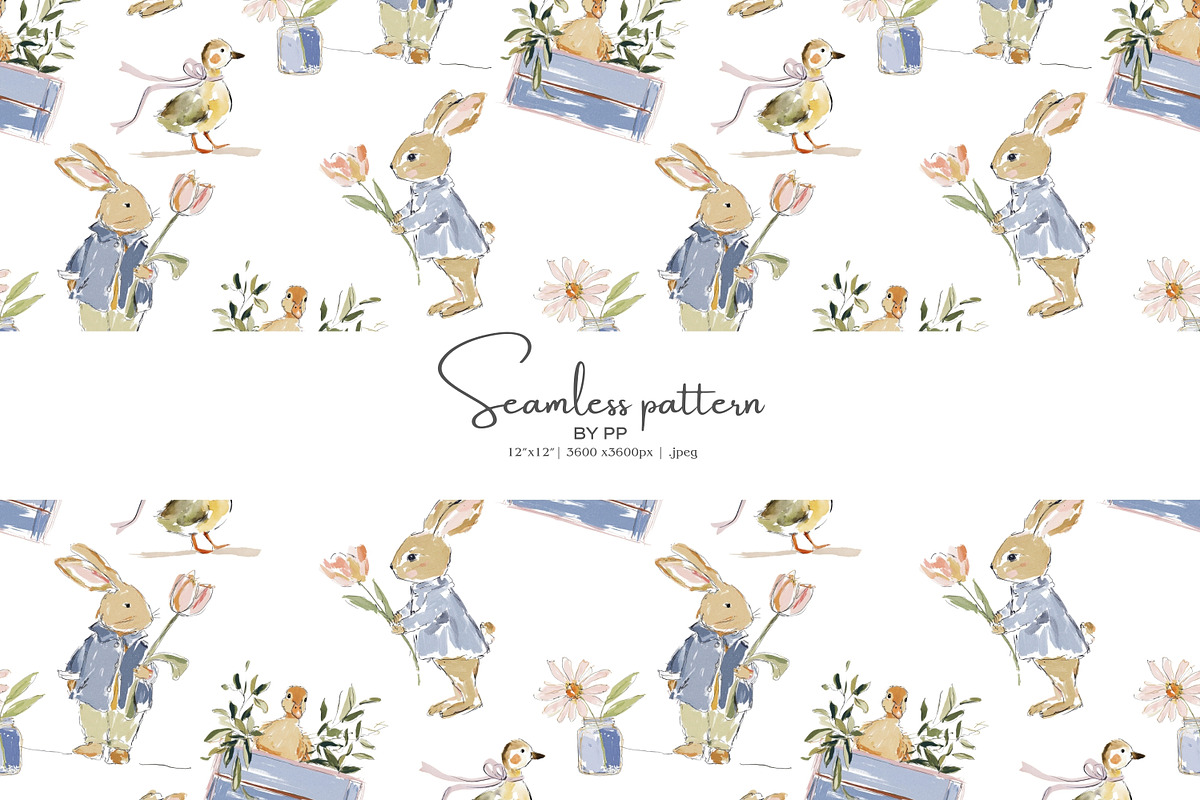 watercolor rabbit seamless pattern, a Pattern Graphic by Pink Studio Art (Photo 1 of 5)