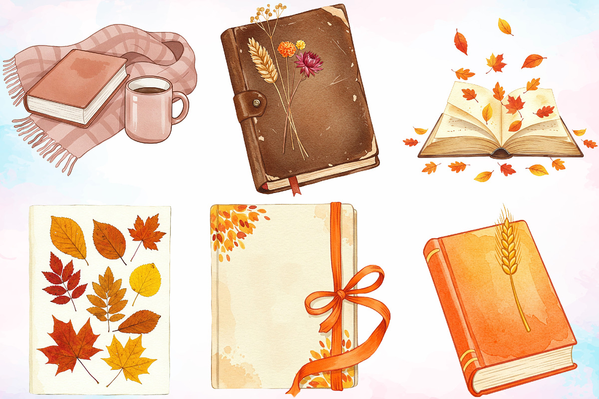 Watercolor Autumn Books Clipart PNG, a Seasonal Illustration by Canvas Craft (Photo 3 of 5)