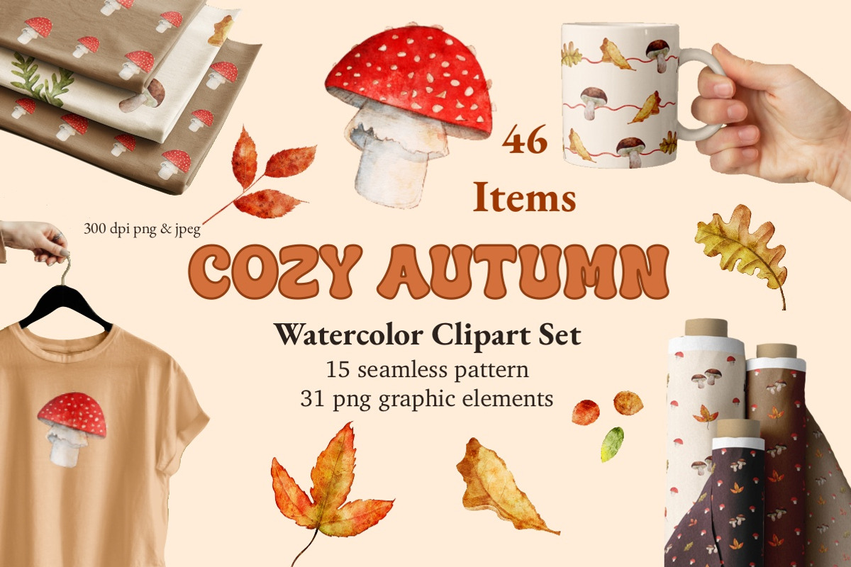 Autumn watercolor clipart set, a Seasonal Illustration by KlymchukArtworks (Photo 1 of 13)