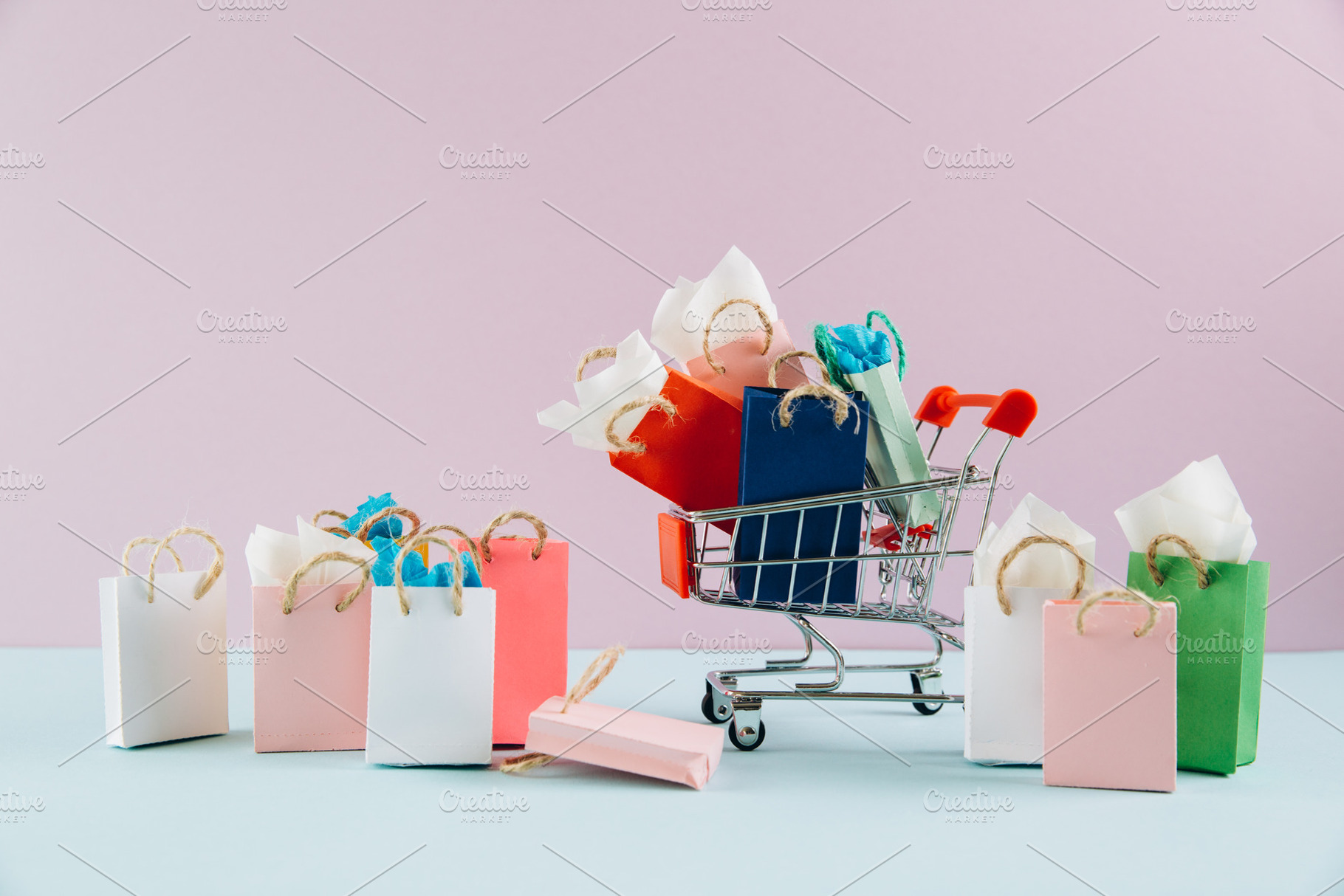 Paper shopping bags in a cart, a Business Photo by Cherkas Photography