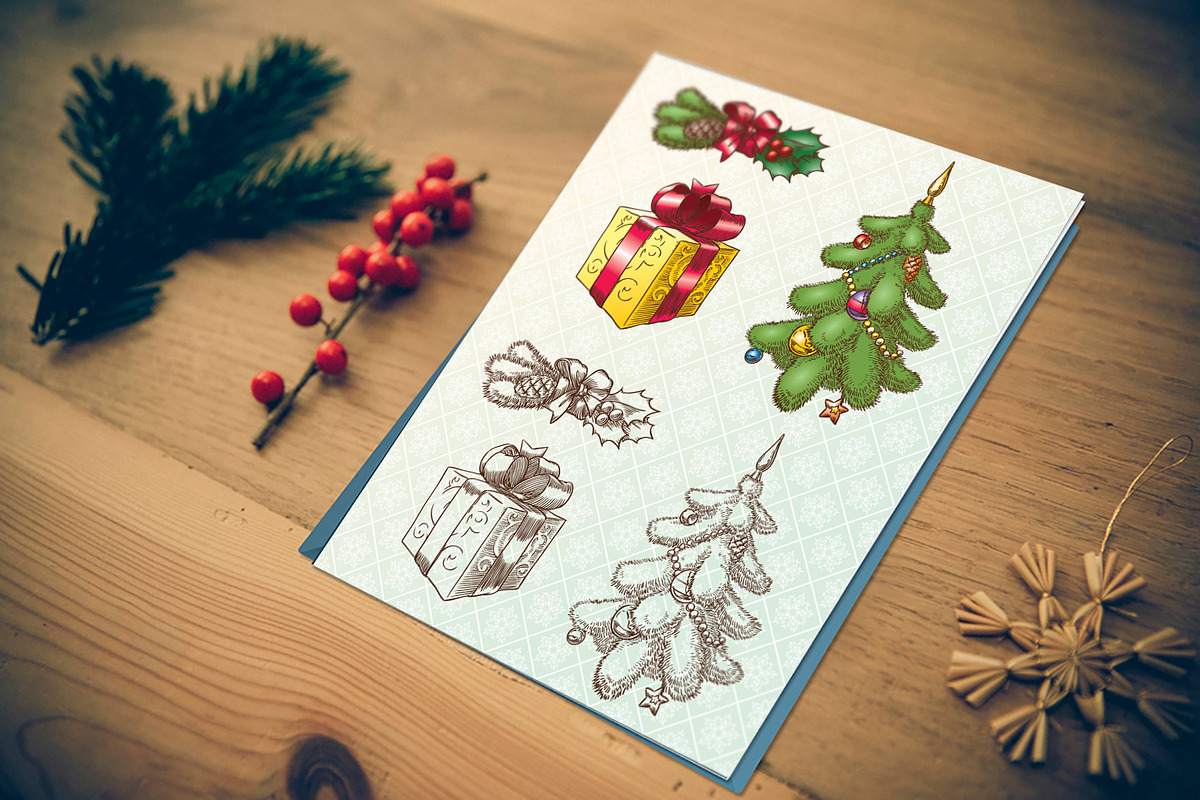 Vintage Santa Claus and objects, a Card Template by inshader (Photo 4 of 6)