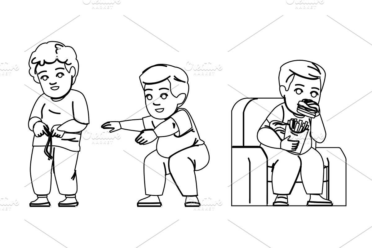 obese overweight kid boy vector, a Person Illustration by pikepicture