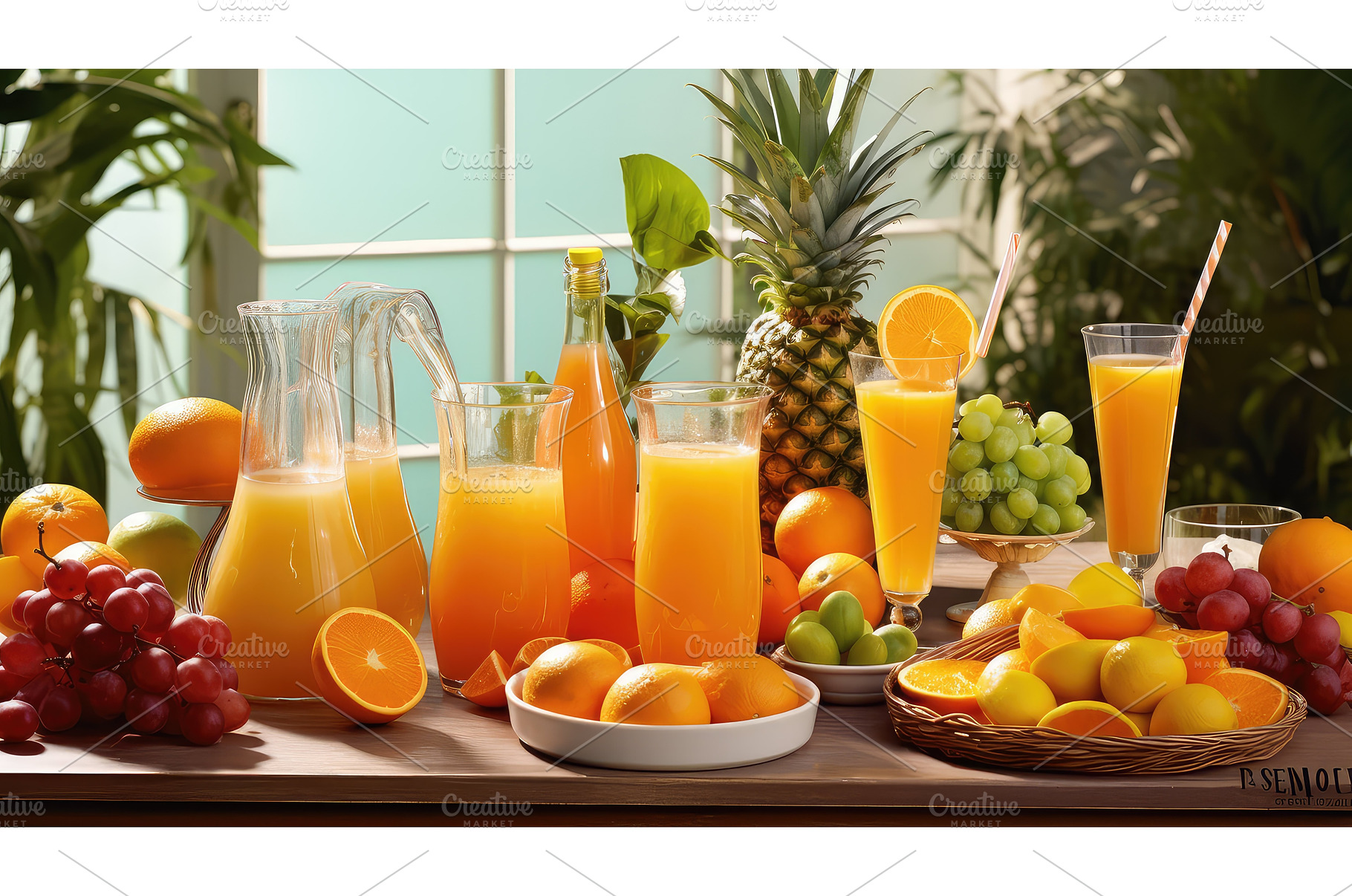 buffet table juice drink brunch ai, a Food & Drink Photo by pikepicture