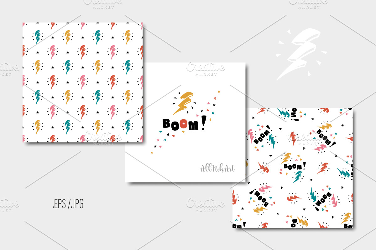 Boom! Thunderbolt Patterns & Prints, a Pattern Graphic by AllNikArt (Photo 4 of 5)